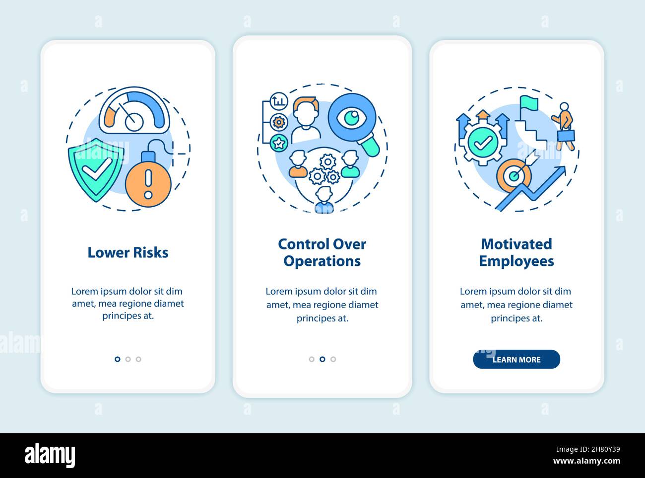 Internal growth advantages onboarding mobile app page screen Stock Vector