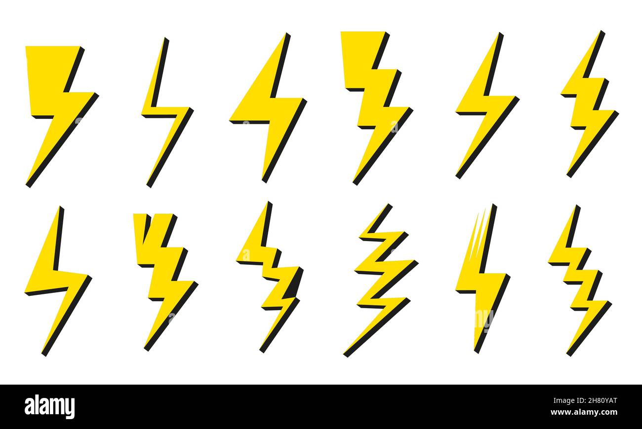 Lightning icon flat design set with shadows vector Stock Vector Image ...