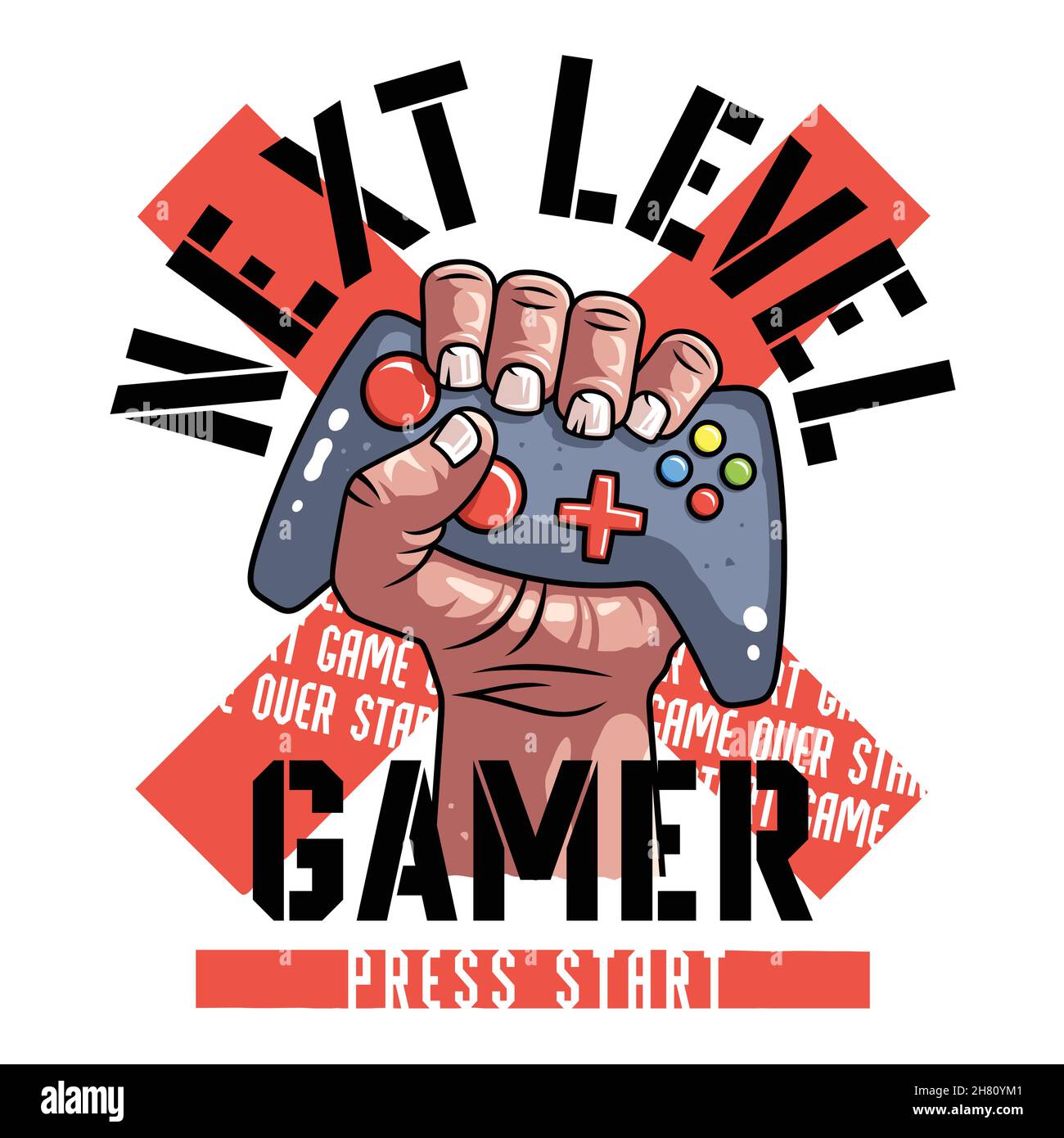 Vector game joystick illustration with typography for t-shirt prints Stock Vector
