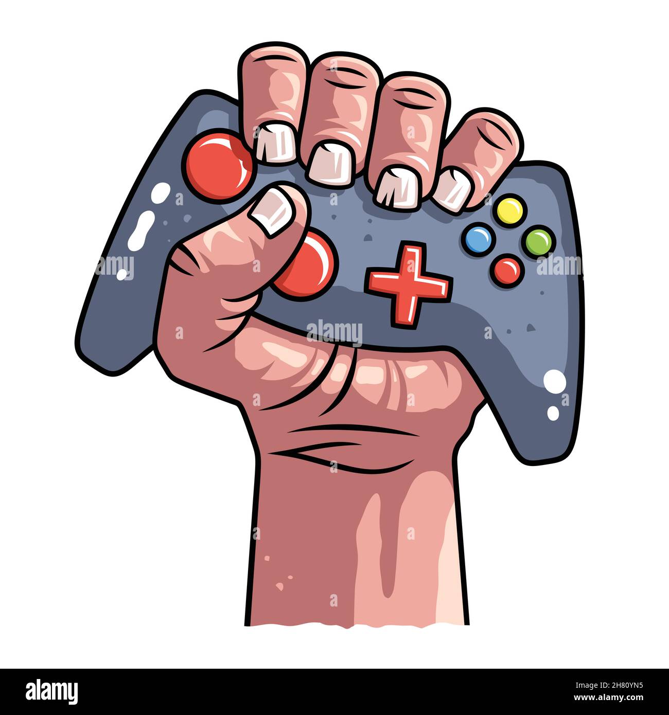 Hand holding Game Joystick vector illustration for t-shirt print Stock Vector