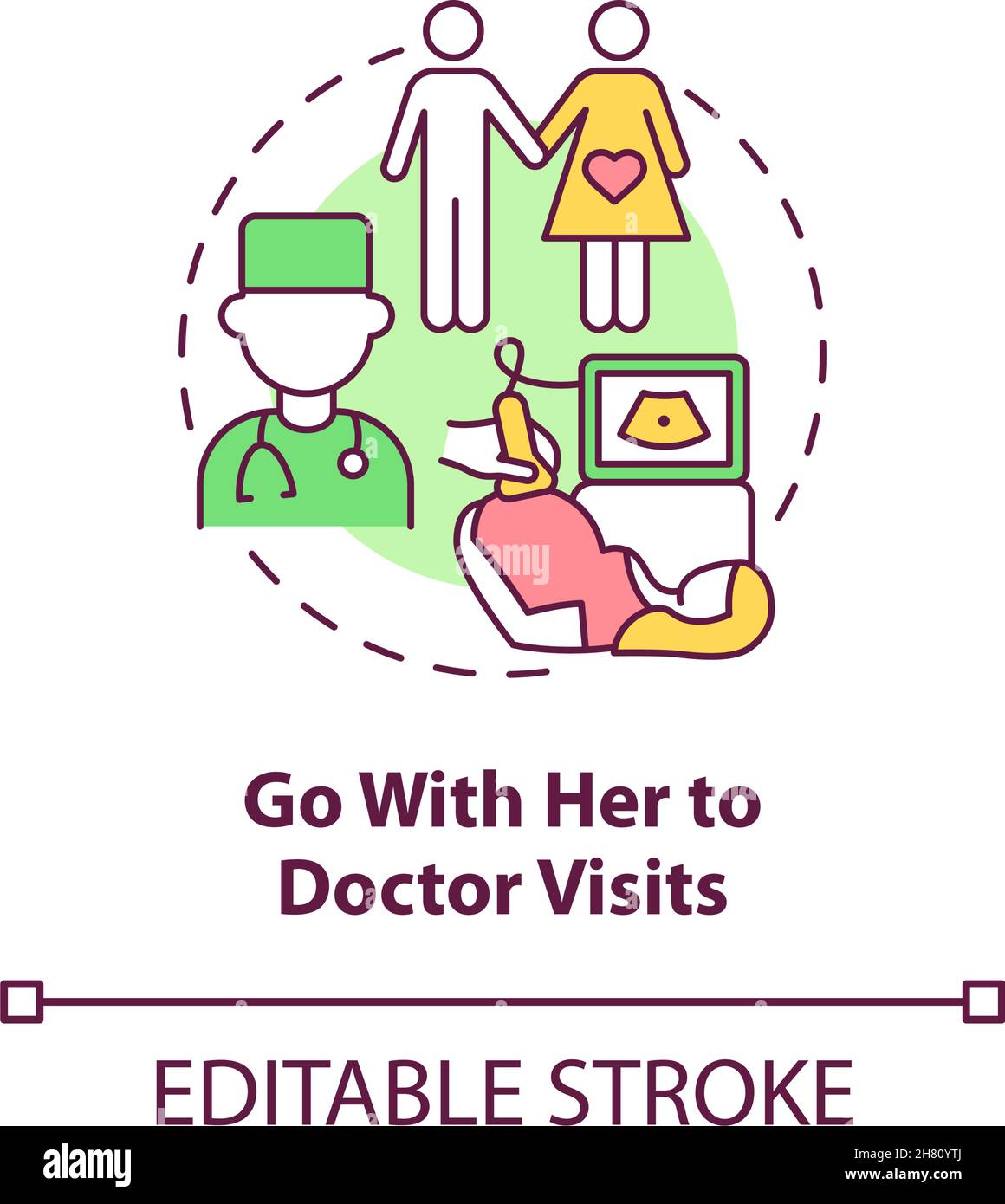 Go with her to doctor visits concept icon Stock Vector