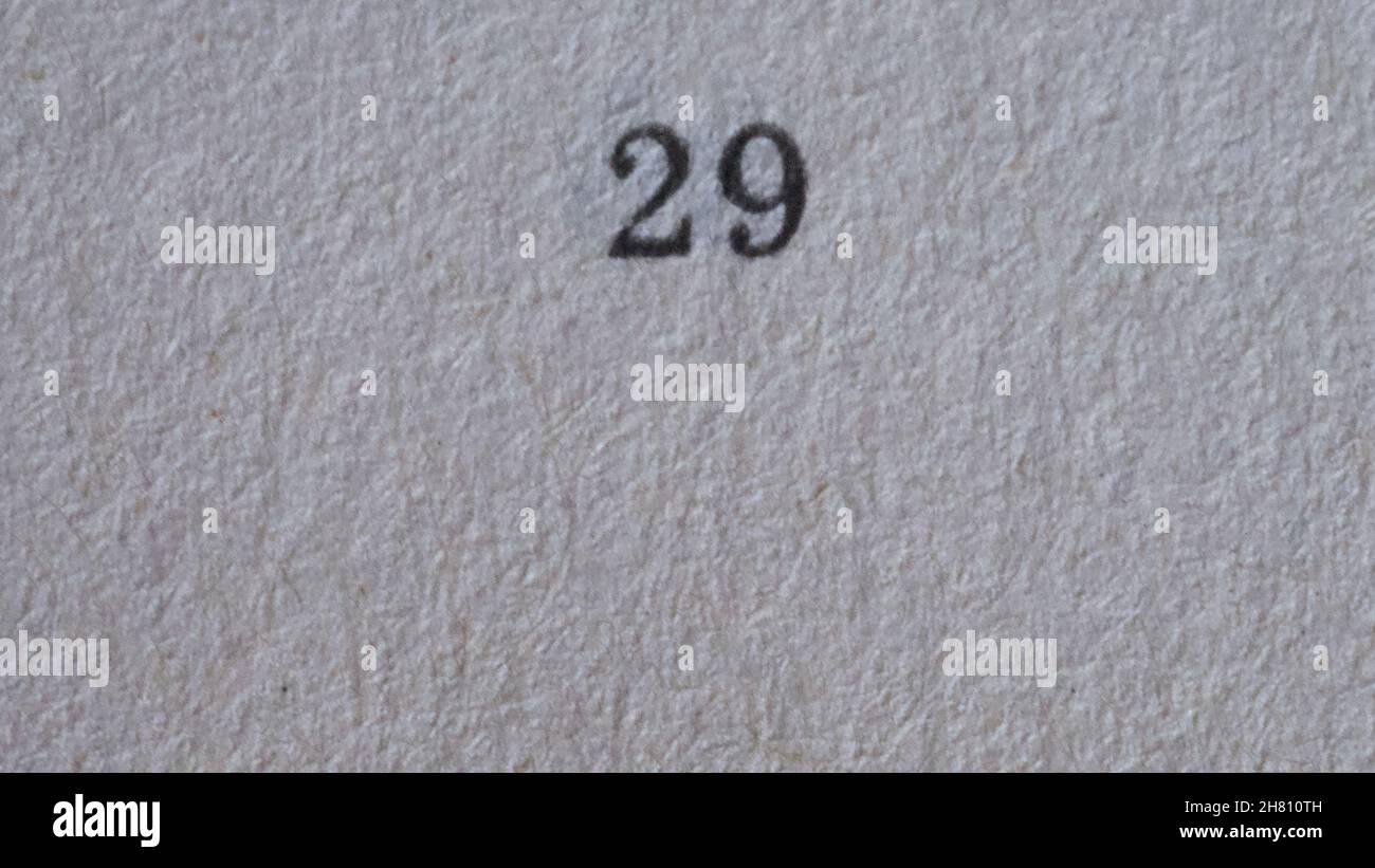 The number 29 printed on a piece of paper. Paper texture. Stock Photo