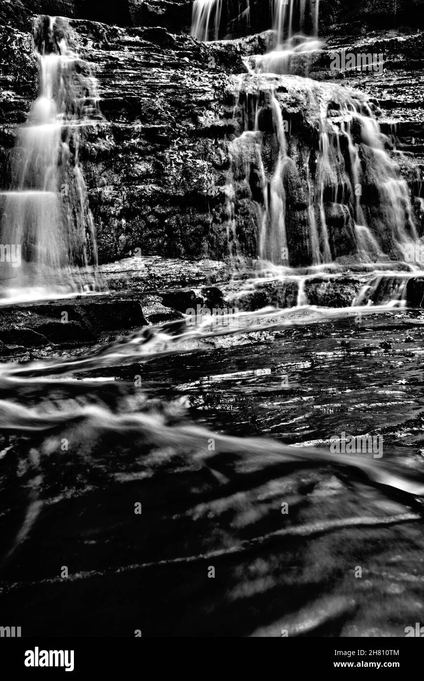 Water flowing over rocks, black and white landscape Stock Photo - Alamy