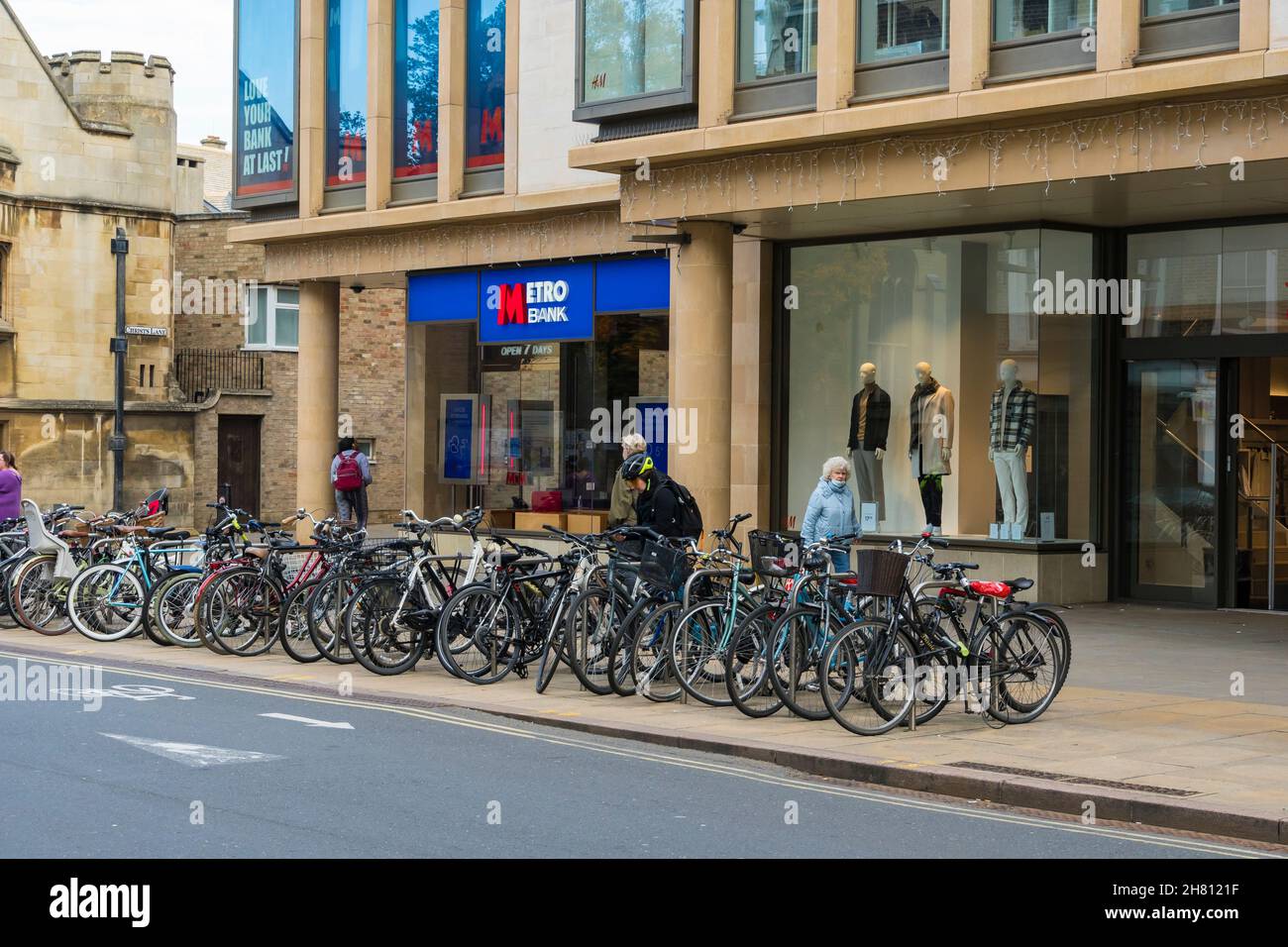 Bicycle parking on St Andrew's Street Cambridge Cambridgeshire 2021 Stock Photo