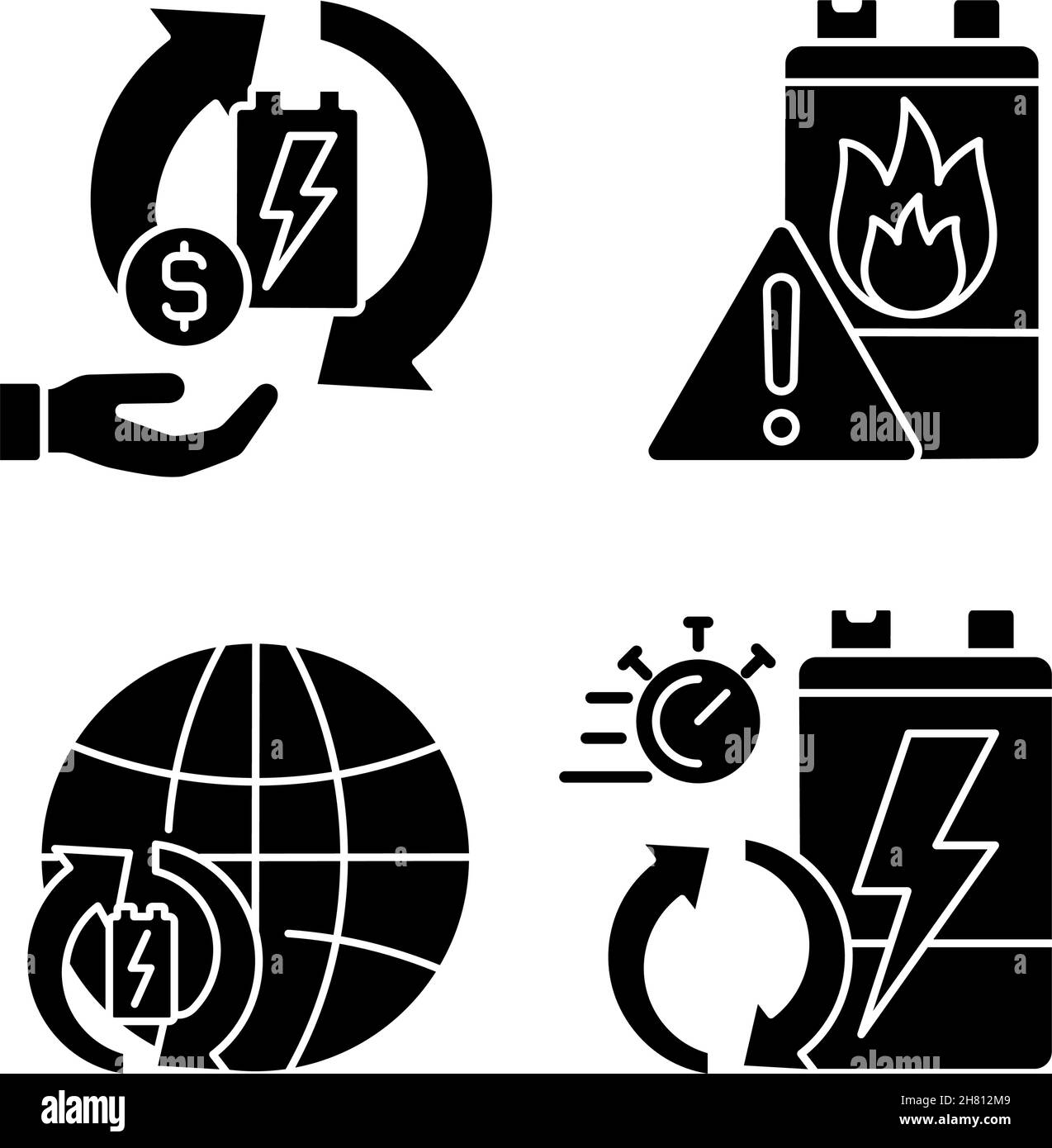 Recycling world industry black glyph icons set on white space Stock ...