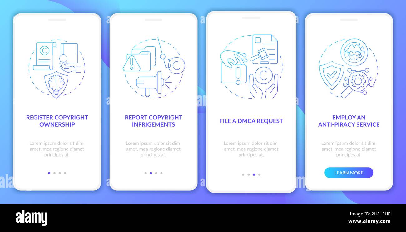 Piracy prevention onboarding mobile app page screen Stock Vector