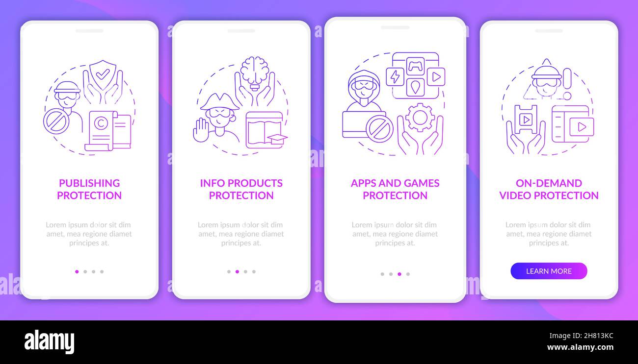 Authors rights protection onboarding mobile app page screen Stock Vector