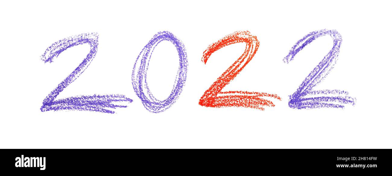 New year 2022 - Cursive numbers by crayon on the white background Stock Photo