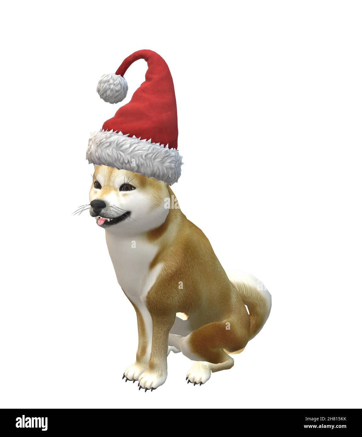 Shiba Inu Dog Sitting Position with Christmas Santa Hat Stock Vector