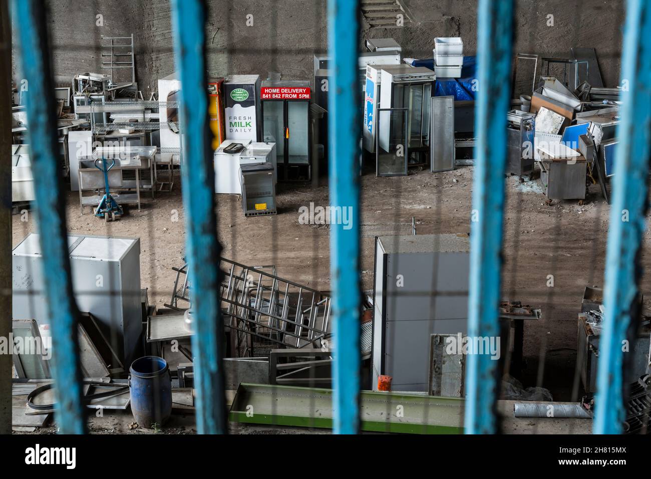 Used commercial catering equipment and refrigerators stored in an