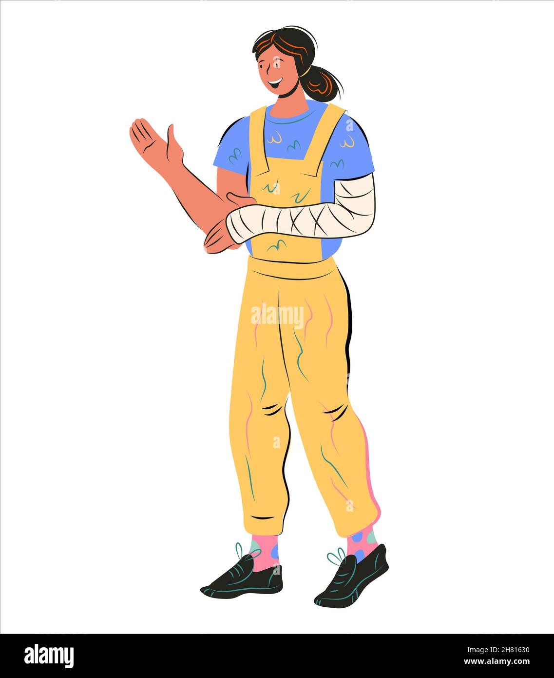 Woman with fracture of hand causing temporary disability. Health