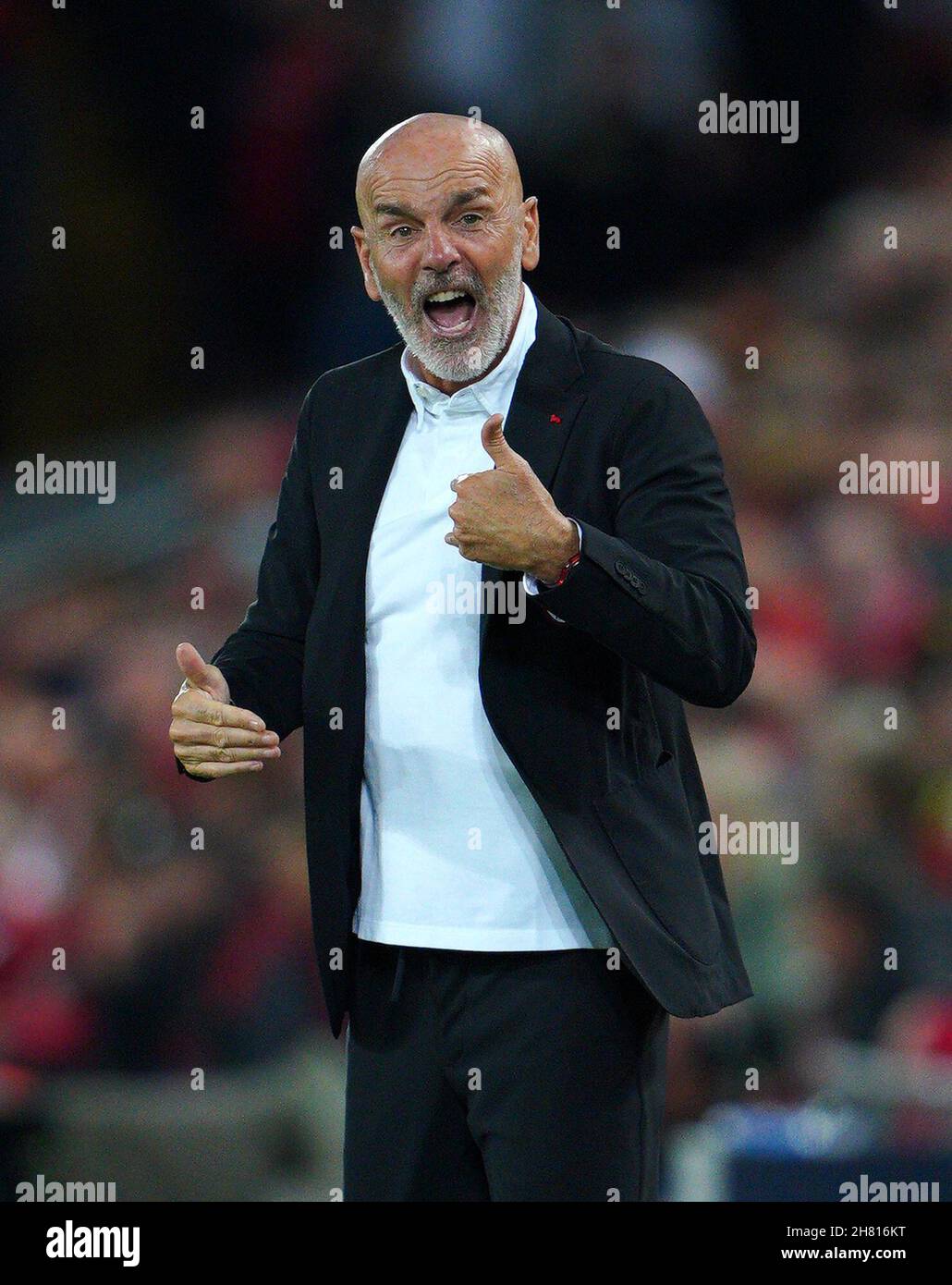 File photo dated 15-09-2021 of AC Milan manager Stefano Pioli shouts on the  touchline during the UEFA Champions League, Group B match at Anfield,  Liverpool. AC Milan head coach Stefano Pioli has