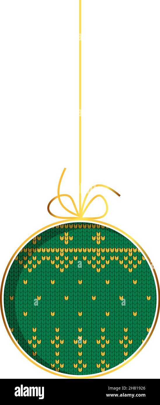Christmas tree ball. Handmade embroidered or knitted ornament Stock Vector