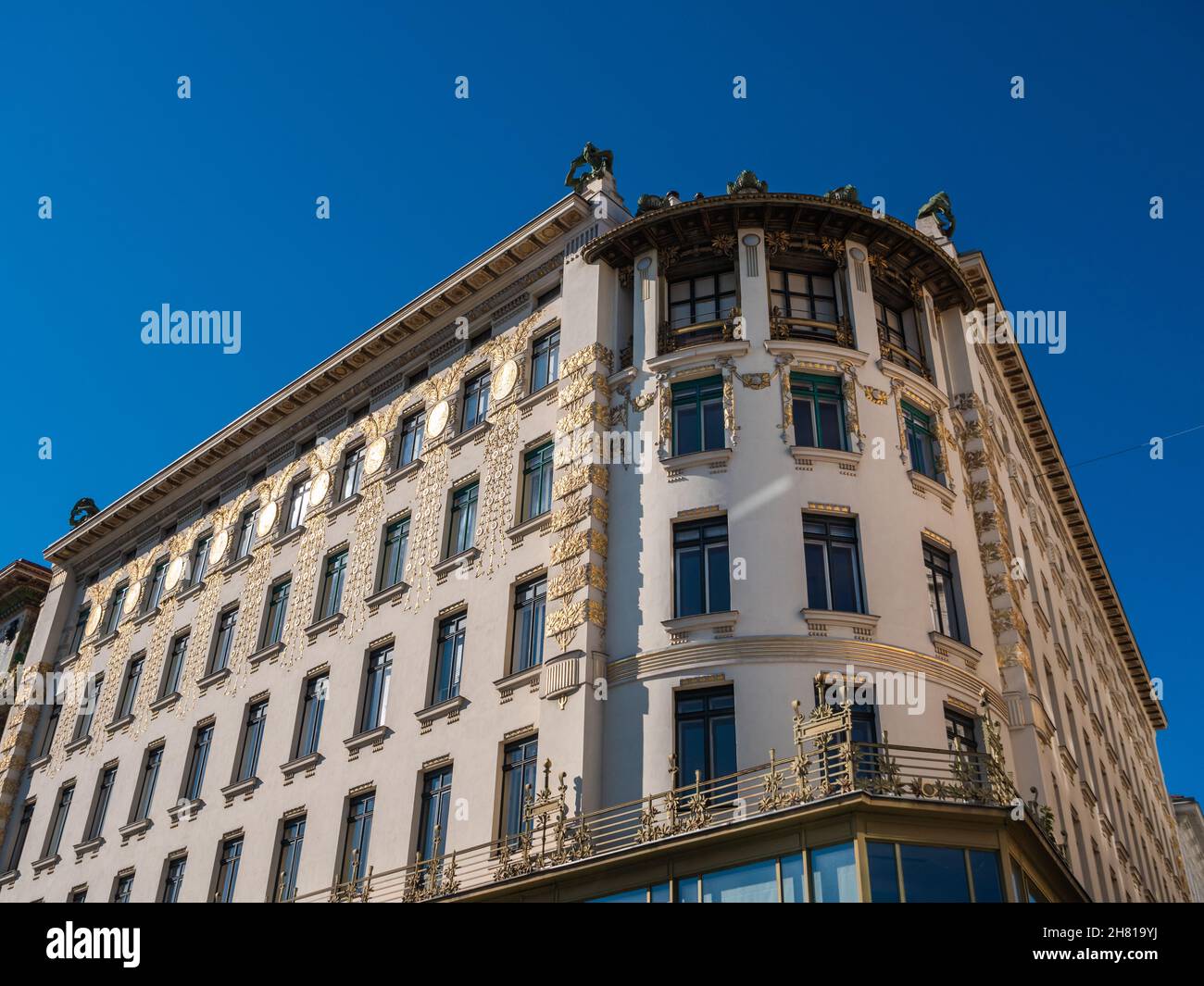 Linke Wienzeile or Medaillon House designed by Otto Wagner in 1898, an art nouveau redidential building in Vienna, Austria. Stock Photo