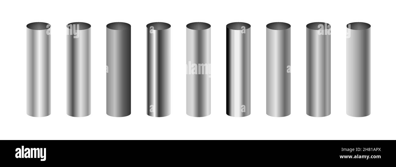 Cylinder metal aluminum pipe chrome bar. Metal pole vector steel