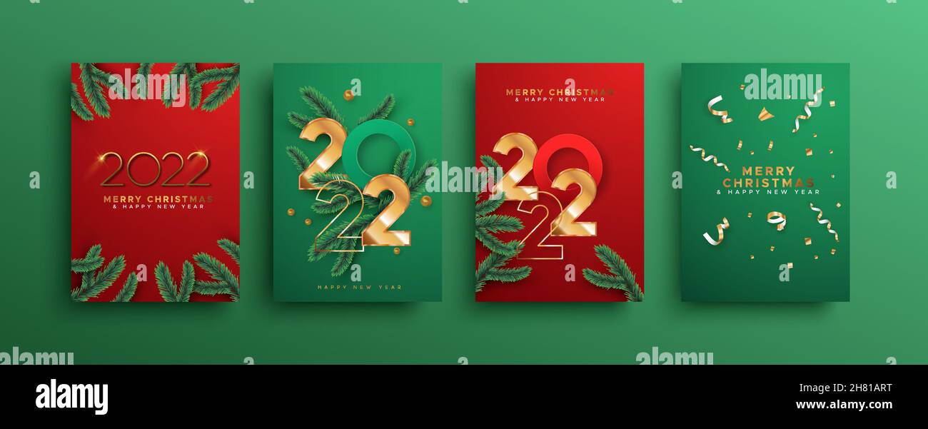 Happy New Year 2022 greeting card set. Luxury 3d gold number date sign ...