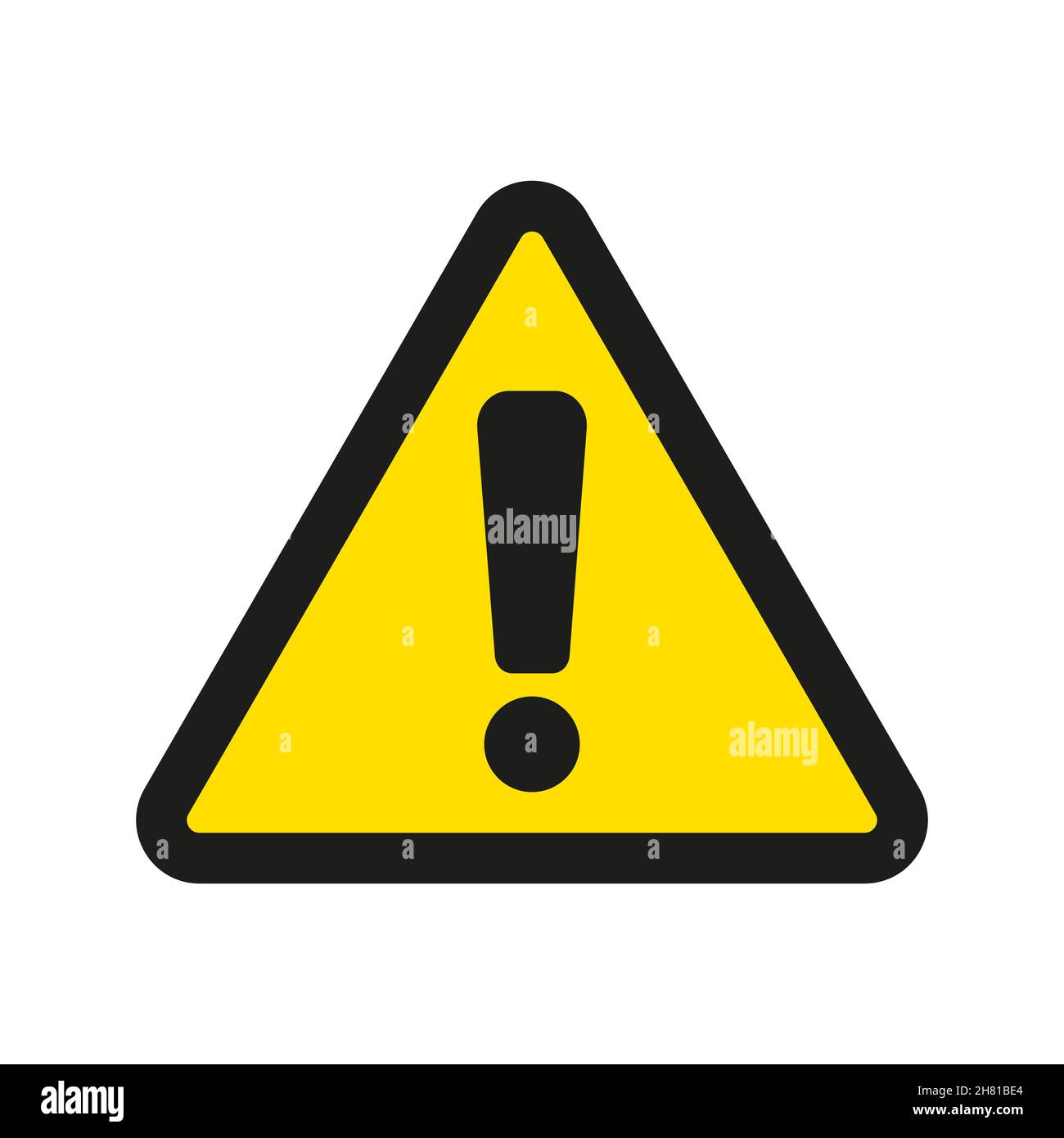 Hazard warning attention sign with exclamation mark symbol on white ...