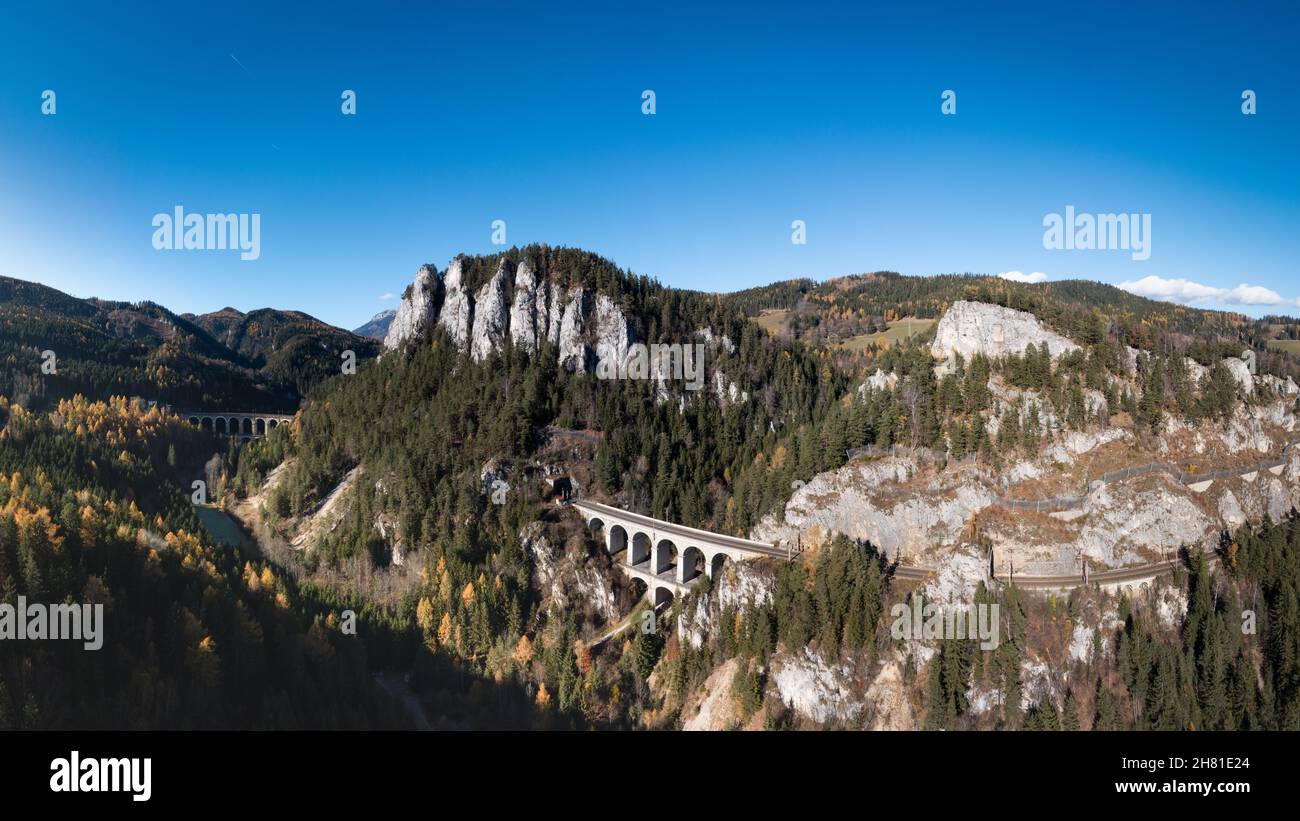 Krauselklause Viaduct of the Semmering Railway in Lower Austria. Famous landmark in the Austrian Alps. Stock Photo