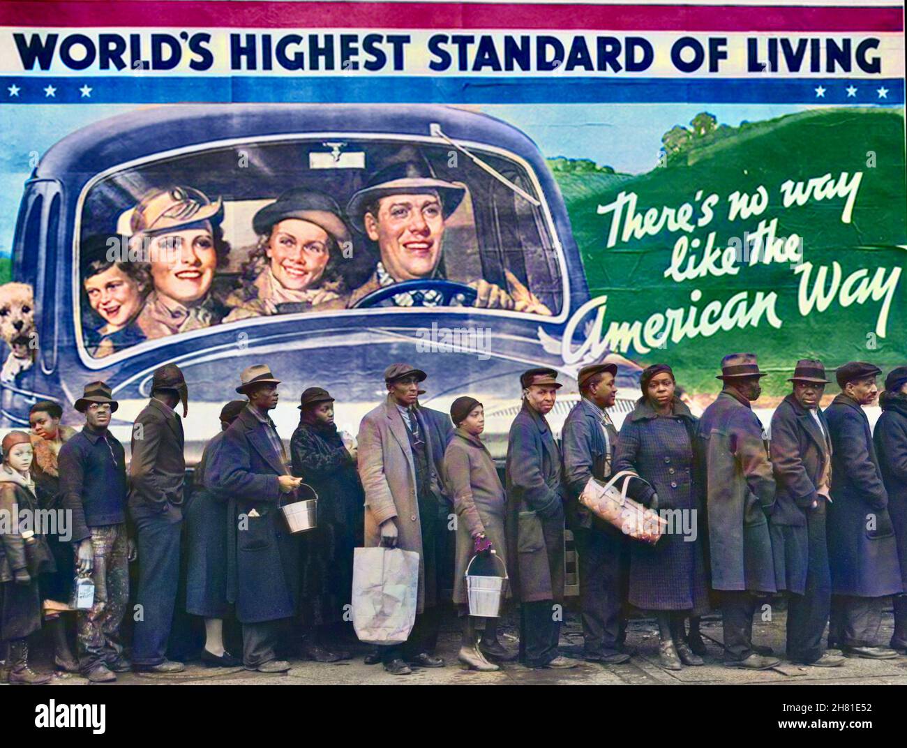 Margaret Bourke-White - Queue of black residents of Louisville KY waiting for distribution of relief supplies during the 1937 Ohio River flood; Stock Photo