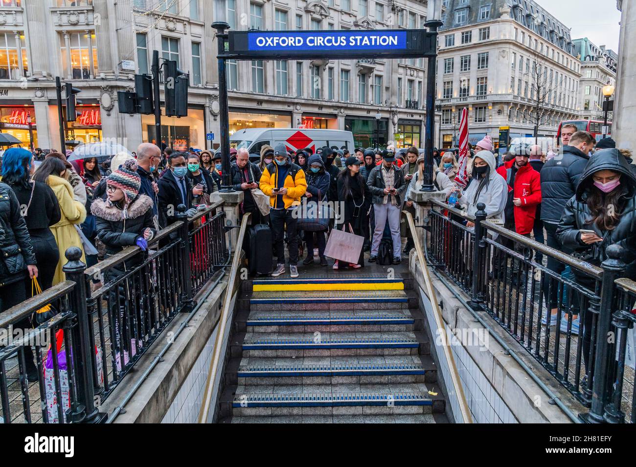 London UK. 26th Nov 2021. Oxford Circus tube station is closed