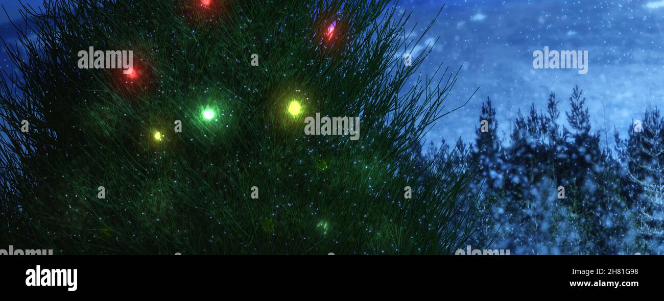 Christmas background with Christmas tree in the forest Stock Photo - Alamy