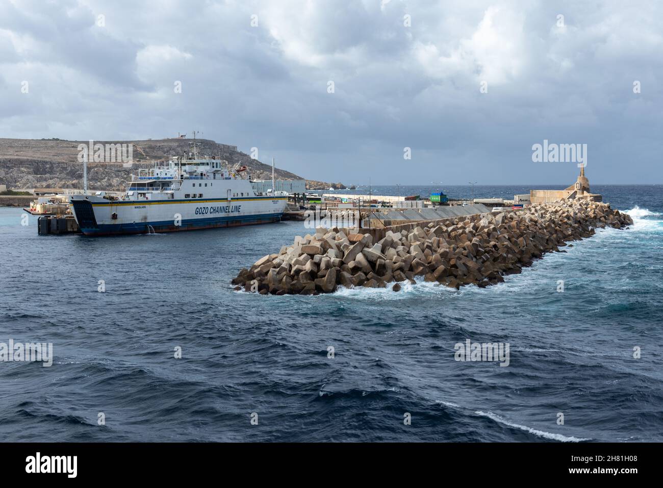 Cirkewwa ferry terminal on the island of Malta. Gozo Channel line ferries - Nikolaos Ferry. Malta, Europe Stock Photo