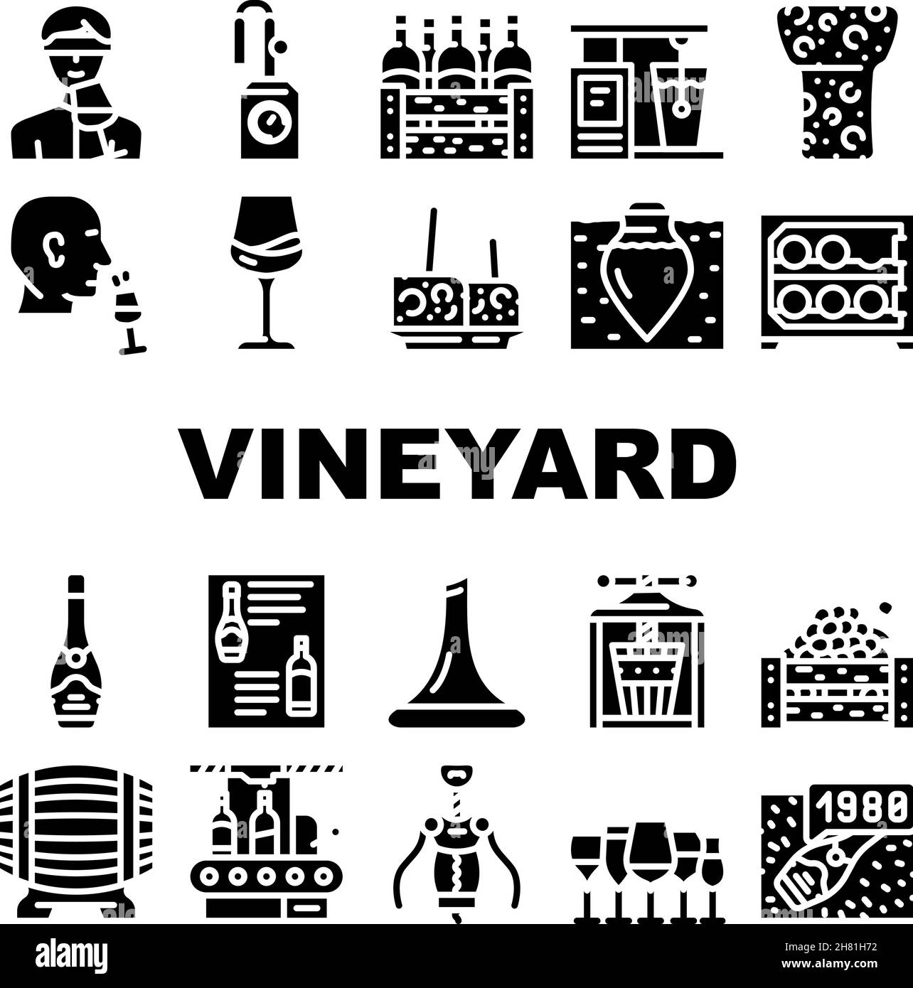 Vineyard Production Alcohol Drink Icons Set Vector Stock Vector Image ...
