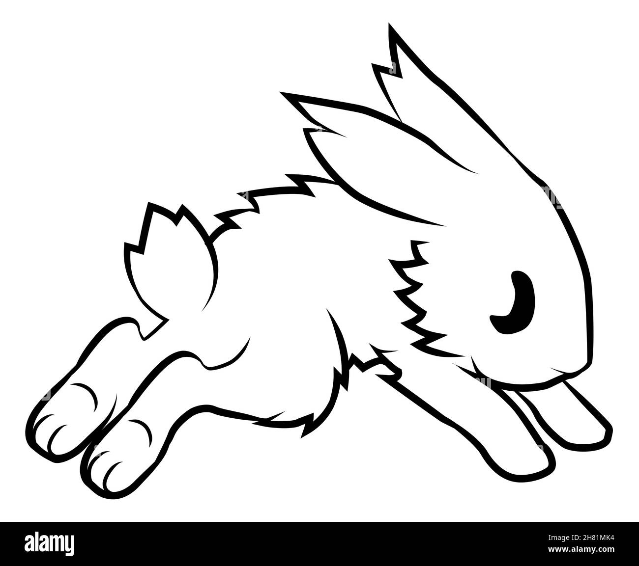 Bunny jump cartoon line drawing, vector, horizontal, black and white