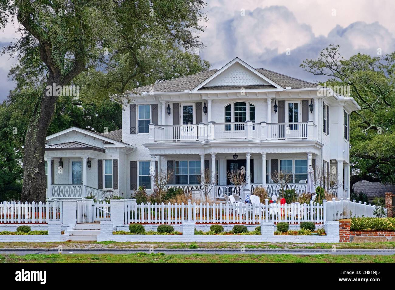 Beautiful white Victorian mansion near Biloxi, Harrison County, Mississippi, United States, USA Stock Photo