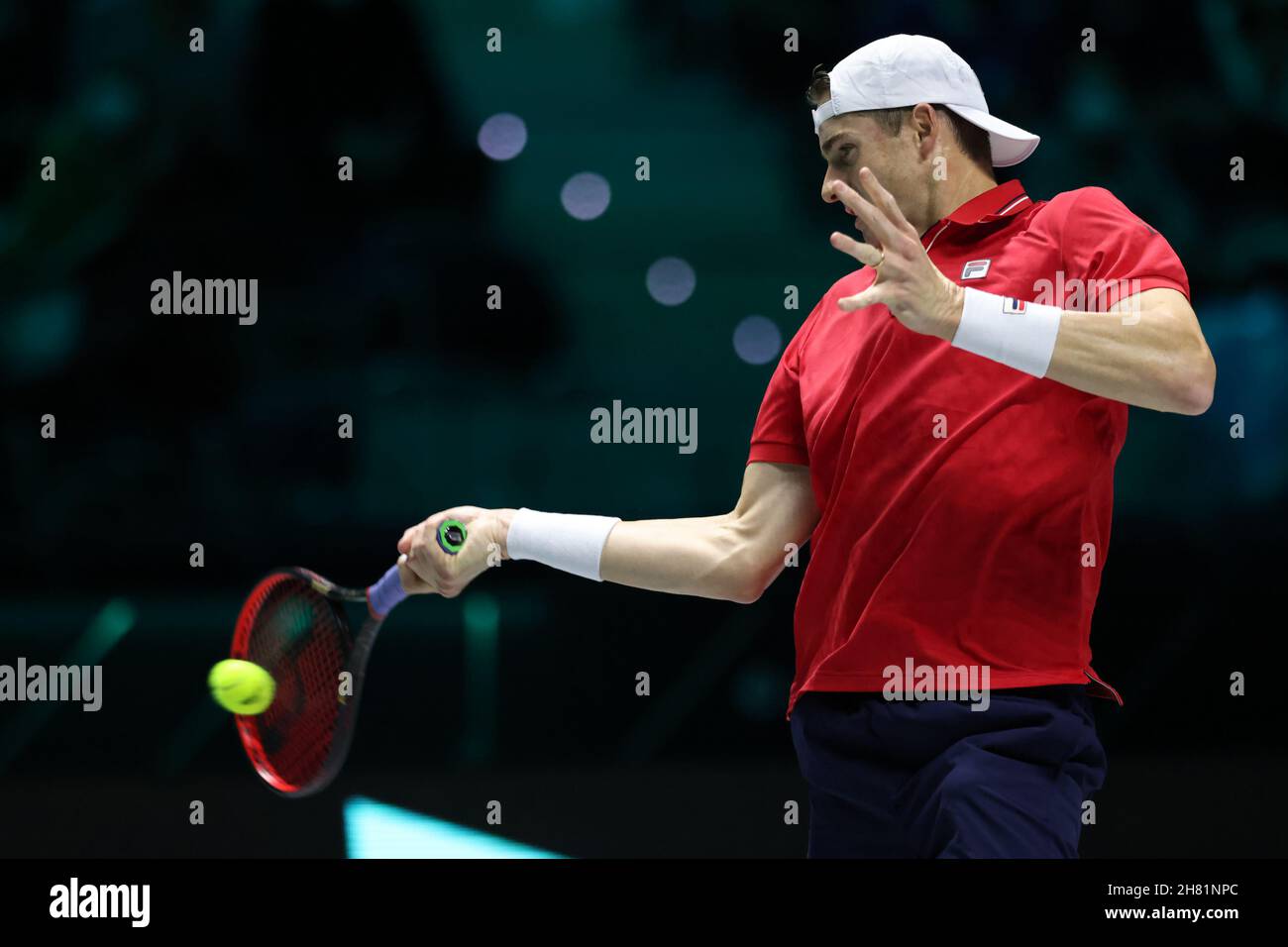 Turin, Italy, 26th November 2021. John Isner of USA during the Davis Cup Finals 2021 by Rakuten group match at Pala Alpitour Arena, Turin. Picture credit should read: Jonathan Moscrop / Sportimage Stock Photo