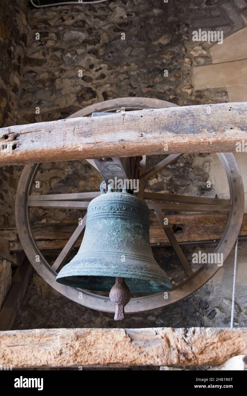 Closeup of the bell in the St Albans Clock Tower, St Albans, Hertfordshire, UK. Stock Photo