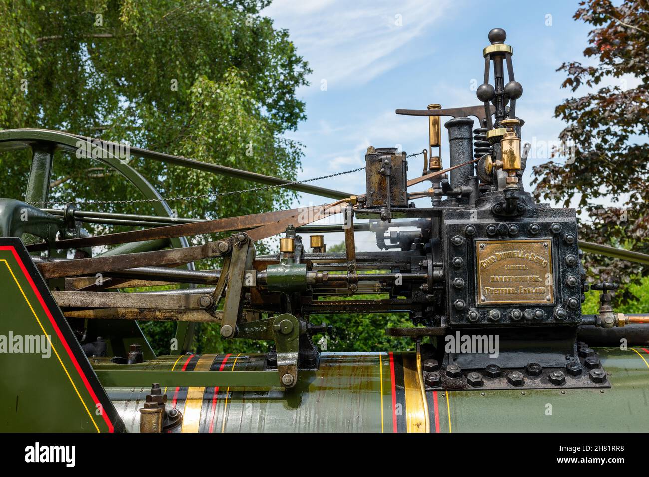 Honiton.Devon.United Kingdom.July 2nd 2021.Close up of the whistle on a restored Burrel  traction engine on display at the Devon County show Stock Photo