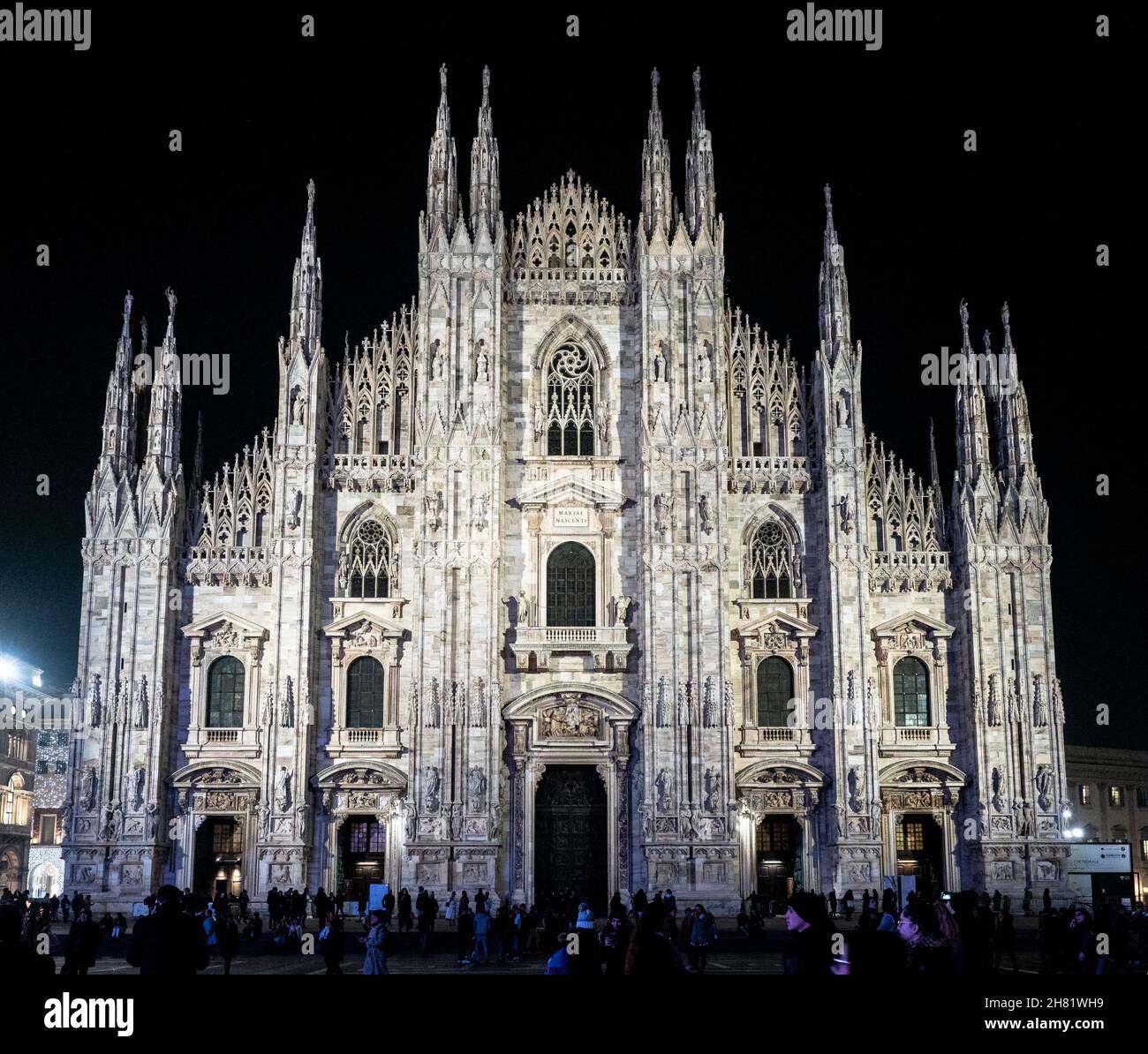 Milan, Lombardy, Italy.  December 2019.   Piazza del Duomo at Christmas with  the Cathedral's façade Stock Photo