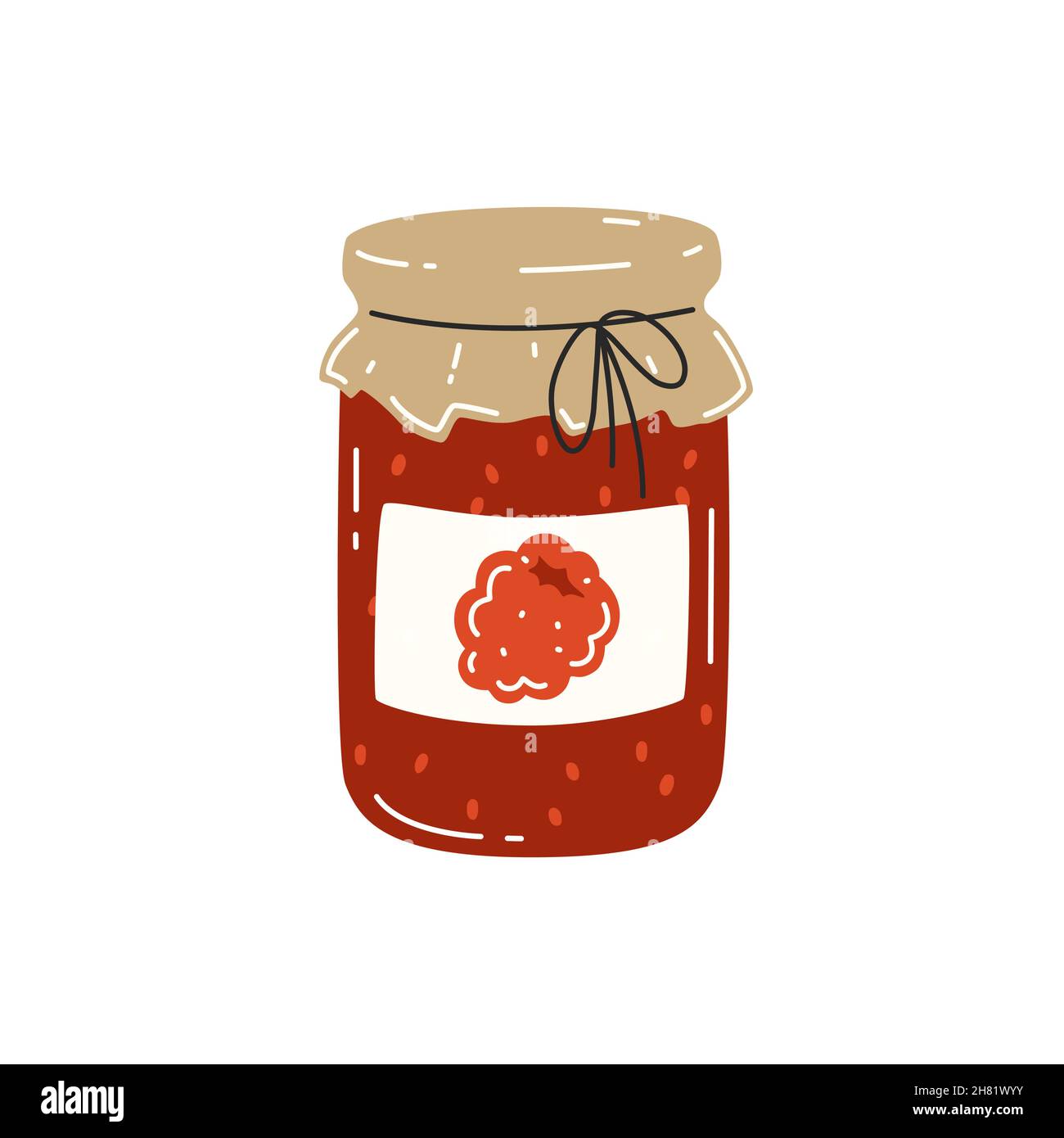 Raspberry jam in glass jar on white background. Vector flat illustration Stock Vector