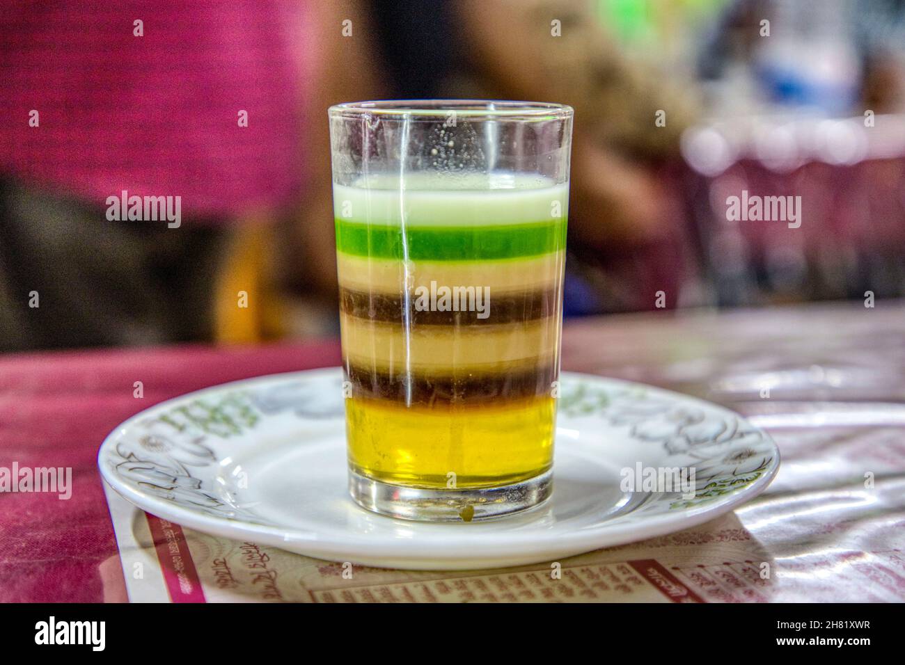 Seven-color tea or seven-layer tea is a well-known hot beverage of Srimangal, the tea capital of Bangladesh Stock Photo