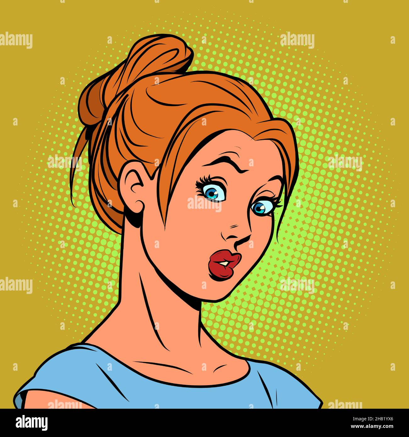Surprised red haired young woman. Human emotions. Unexpected news, misunderstanding Stock Vector