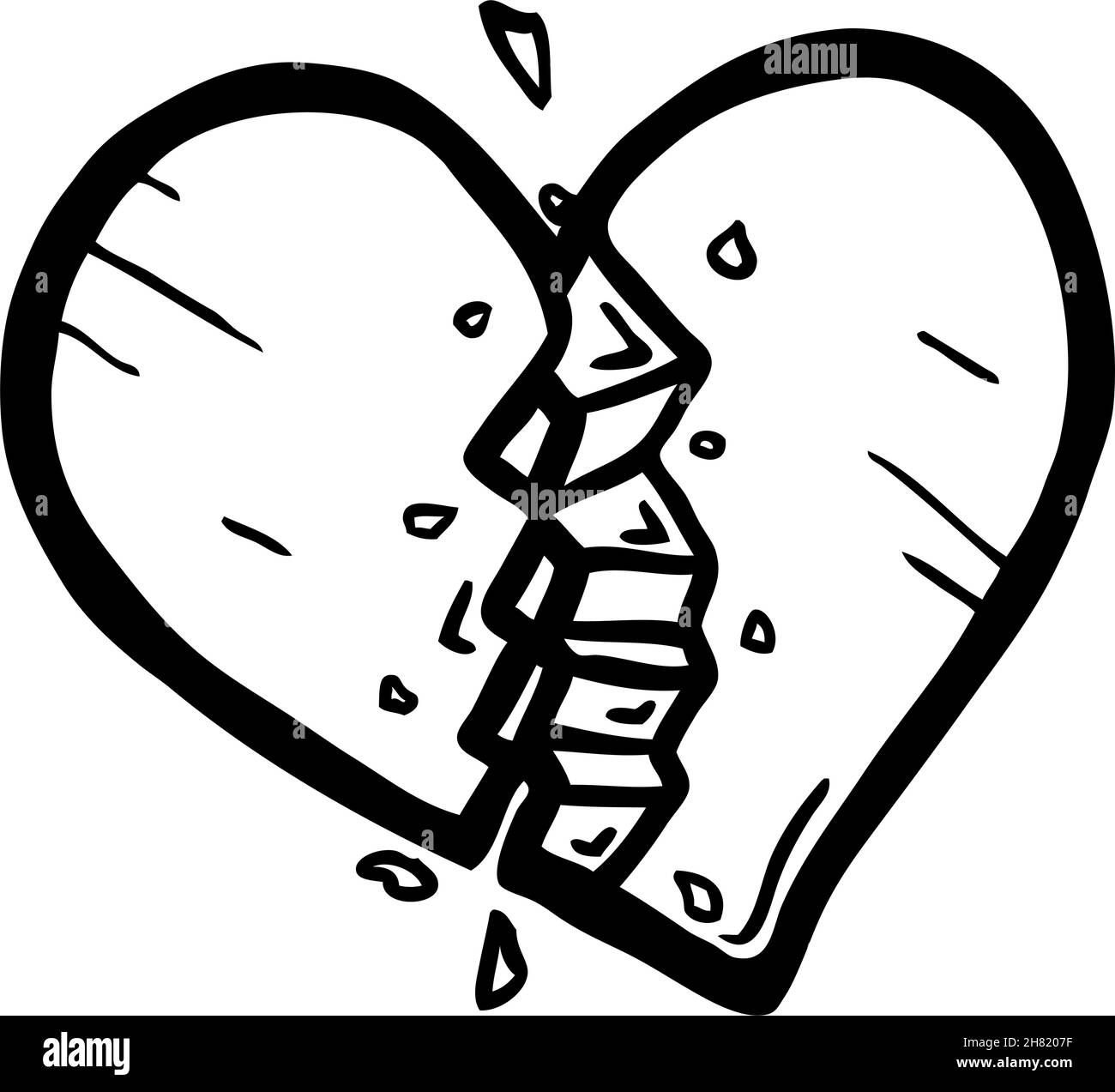 How To Draw A Broken Heart With Stitches