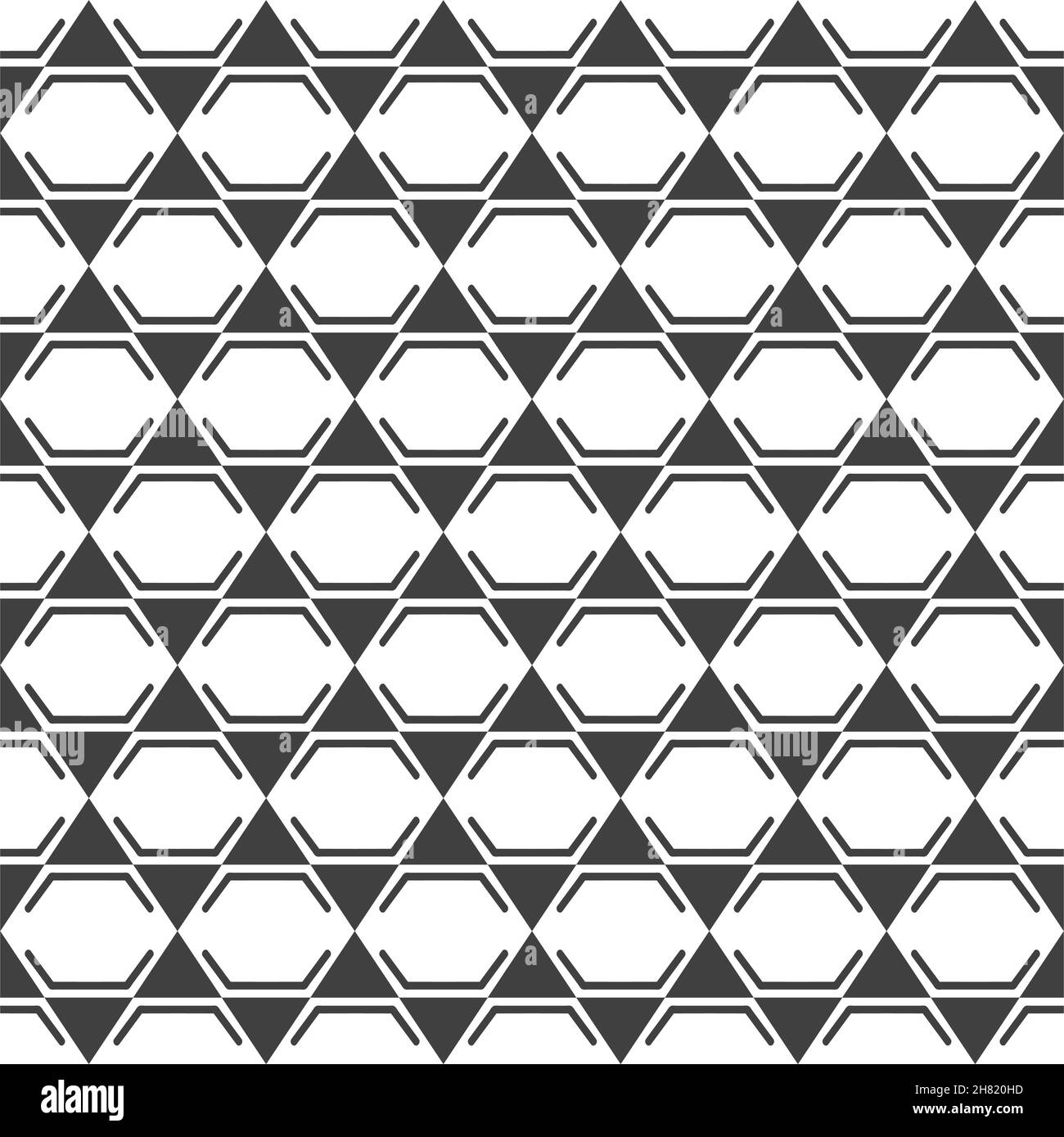 Seamless stylish texture with hexagon and triangle, black and white color.For wallpaper, surface, web design, textile, decor Stock Vector