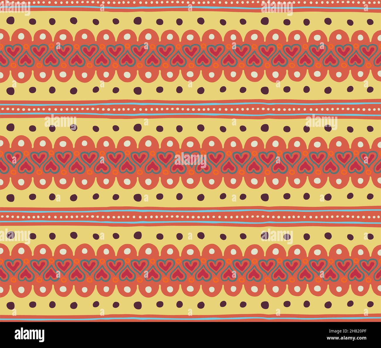 Hand drawn seamless stylish texture with hearth, circles and lines.For wallpaper, surface, web design, textile, decor Stock Vector