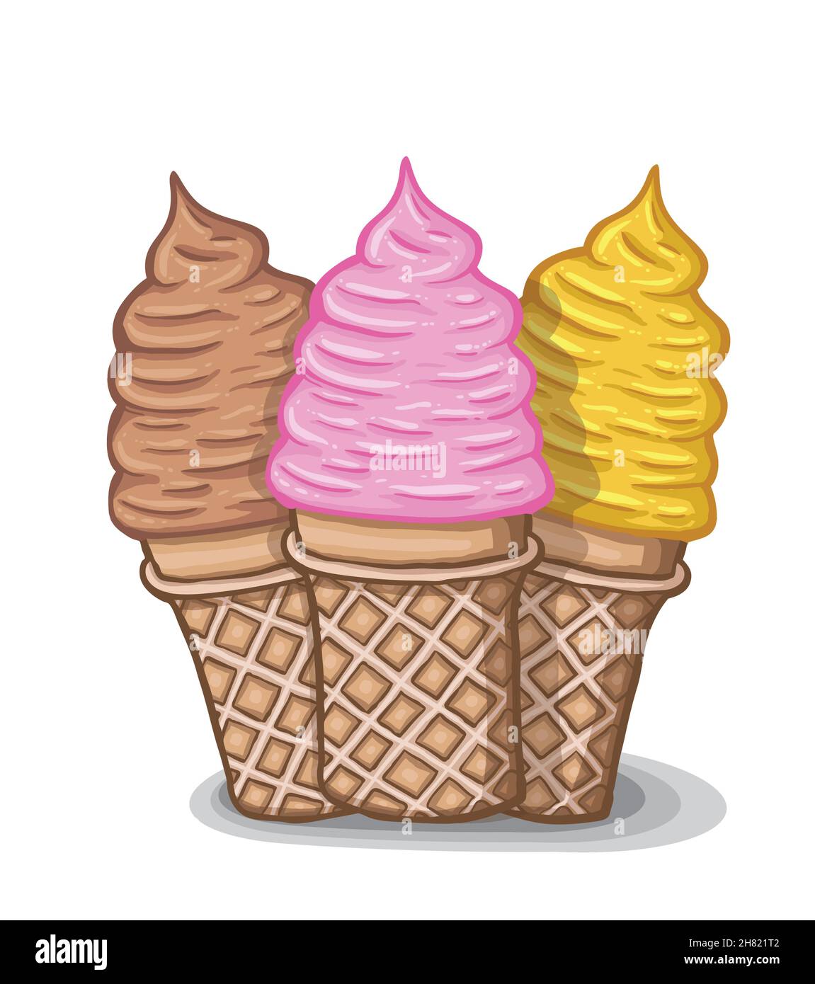 Cornet Cartoon Three hand drawn and painted Cream cornet´s, vector illustration Stock ...