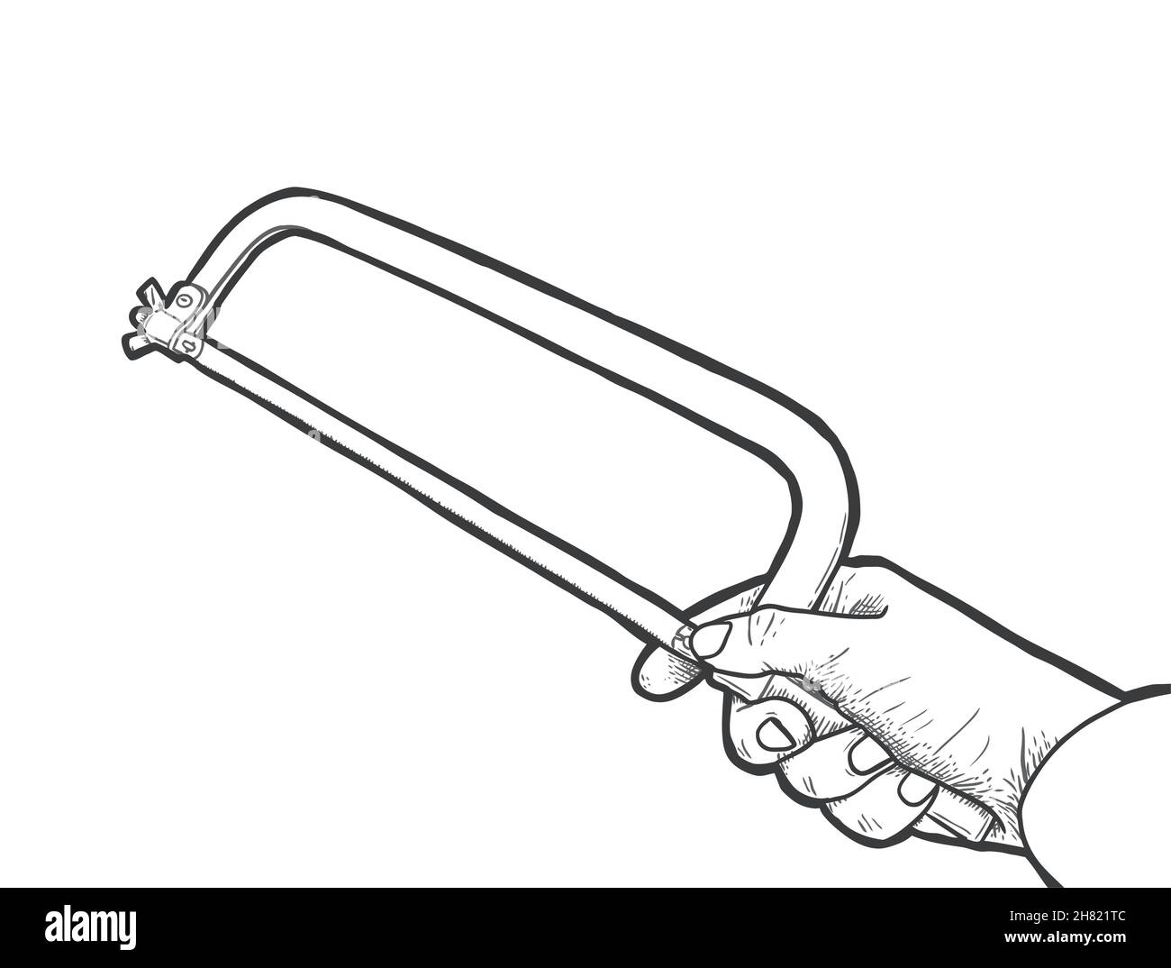 Hand Drawn hand with hand saw, vector illustration Stock Vector Image