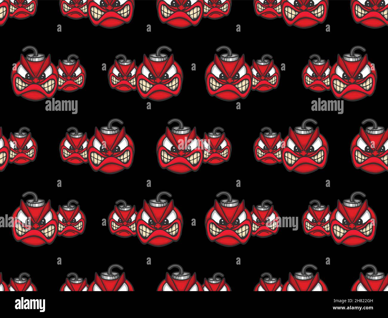 Angry bombs seamless pattern texture, vector illustration. Stock Vector