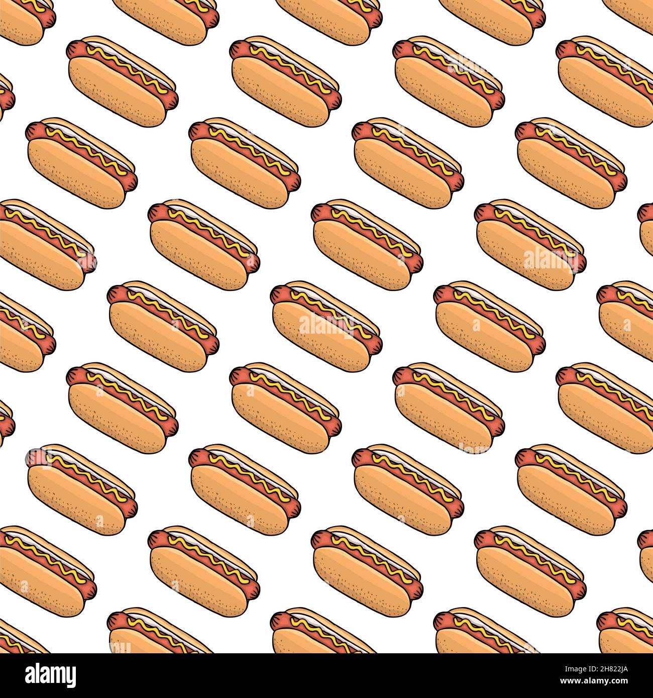 Seamless pattern of hot dogs, vector illustration. Stock Vector