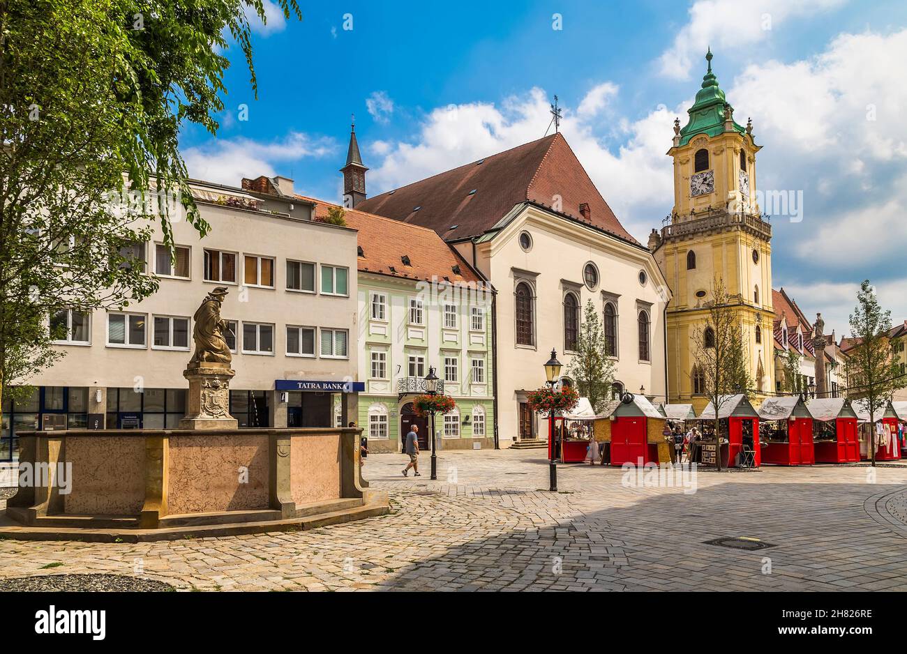 Franciscan Square and the old Town Hall in Bratislava. Slovakia Stock Photo