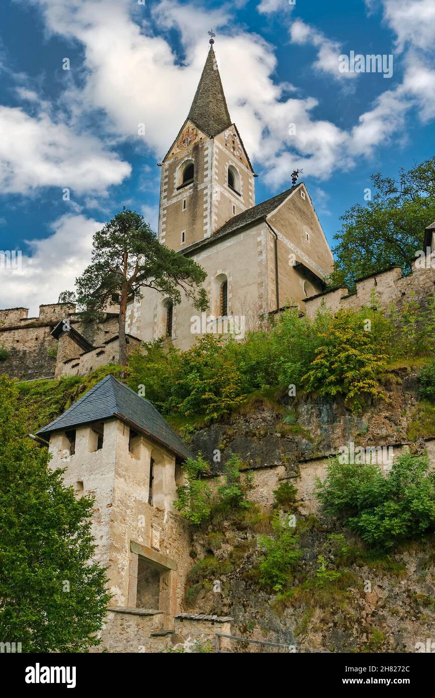 The church inside the castle of Hochosterwitz and one of the fortress gates. Austria Stock Photo