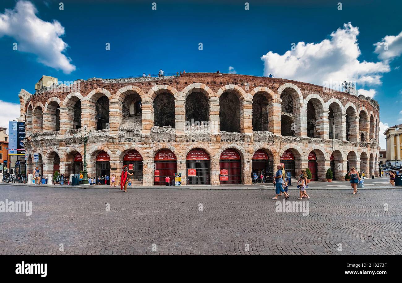 VERONA, ITALY - 16 AUGUST, 2012: Arena di Verona is an ancient Roman amphitheater, built in Verona around the year 30 AD. Italy Stock Photo