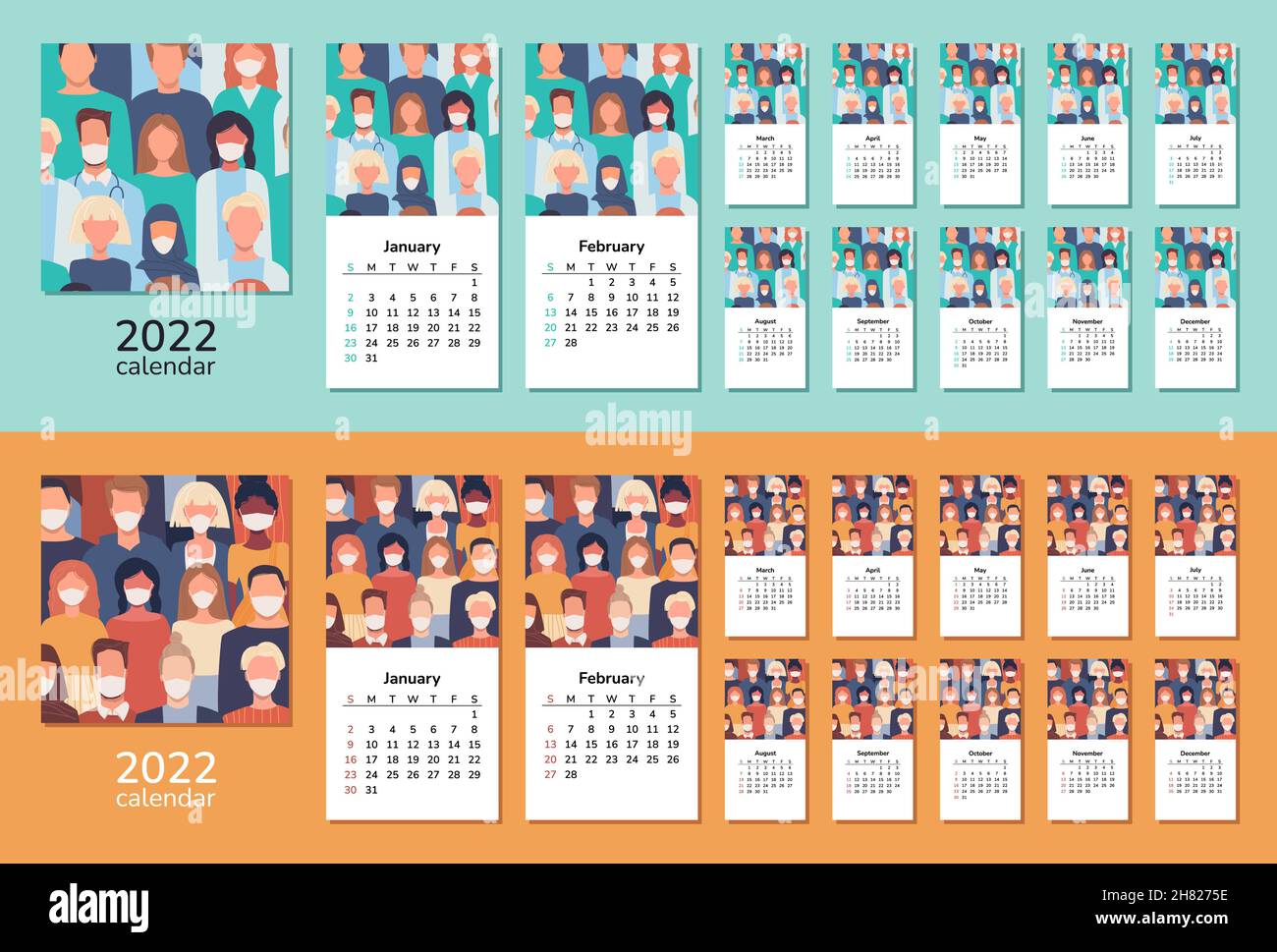Square calendar 2022. Happy New Year. Doctors. Cover and 12 months