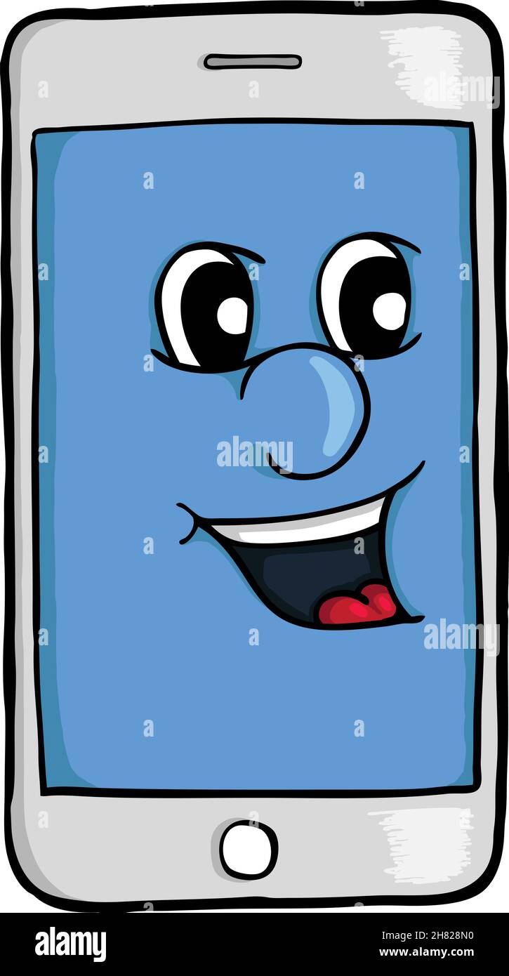 Phone with smile, vector illustration, coloring book Stock Vector
