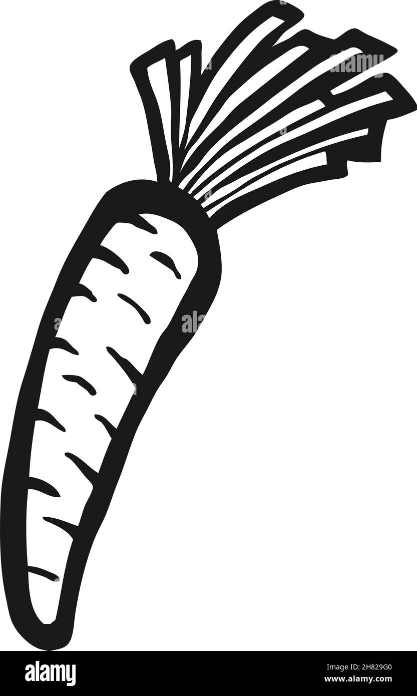 Black and white carrot cartoon, vector illustration Stock Vector