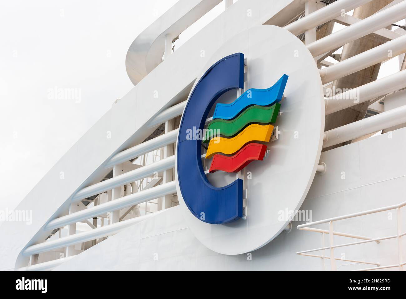 Strömstad, Sweden - July 31 2021: Logo of Color Line on the chimney of ...